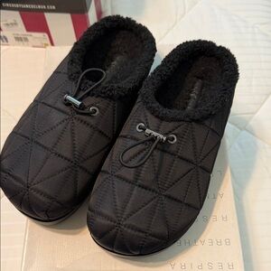 Aerosoles Black Quilted Faux Fur Slip-On Clogs